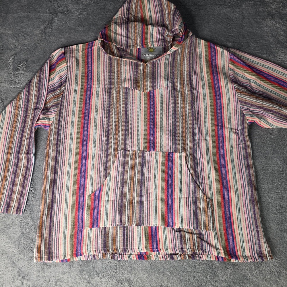 Sunshine Joy Unisex XXL Baja Hoodie Multi-Color Striped Cotton Drug Rug Pullover